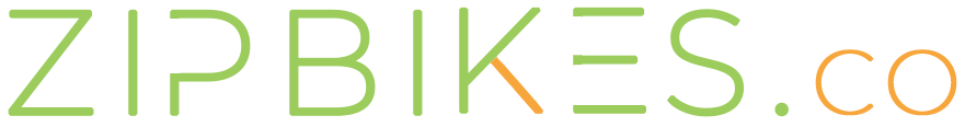 logo of zipkies.co with text saying zipbikes.co in green and orange text on transparent background